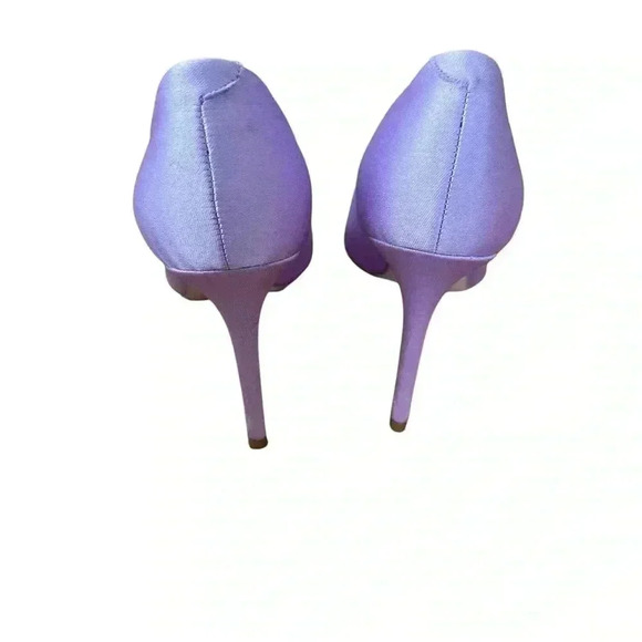 Amara Ostrich Pumps Lilac Pointed toe heeled tag satin feather silver heart.Sz39 - Picture 5 of 8